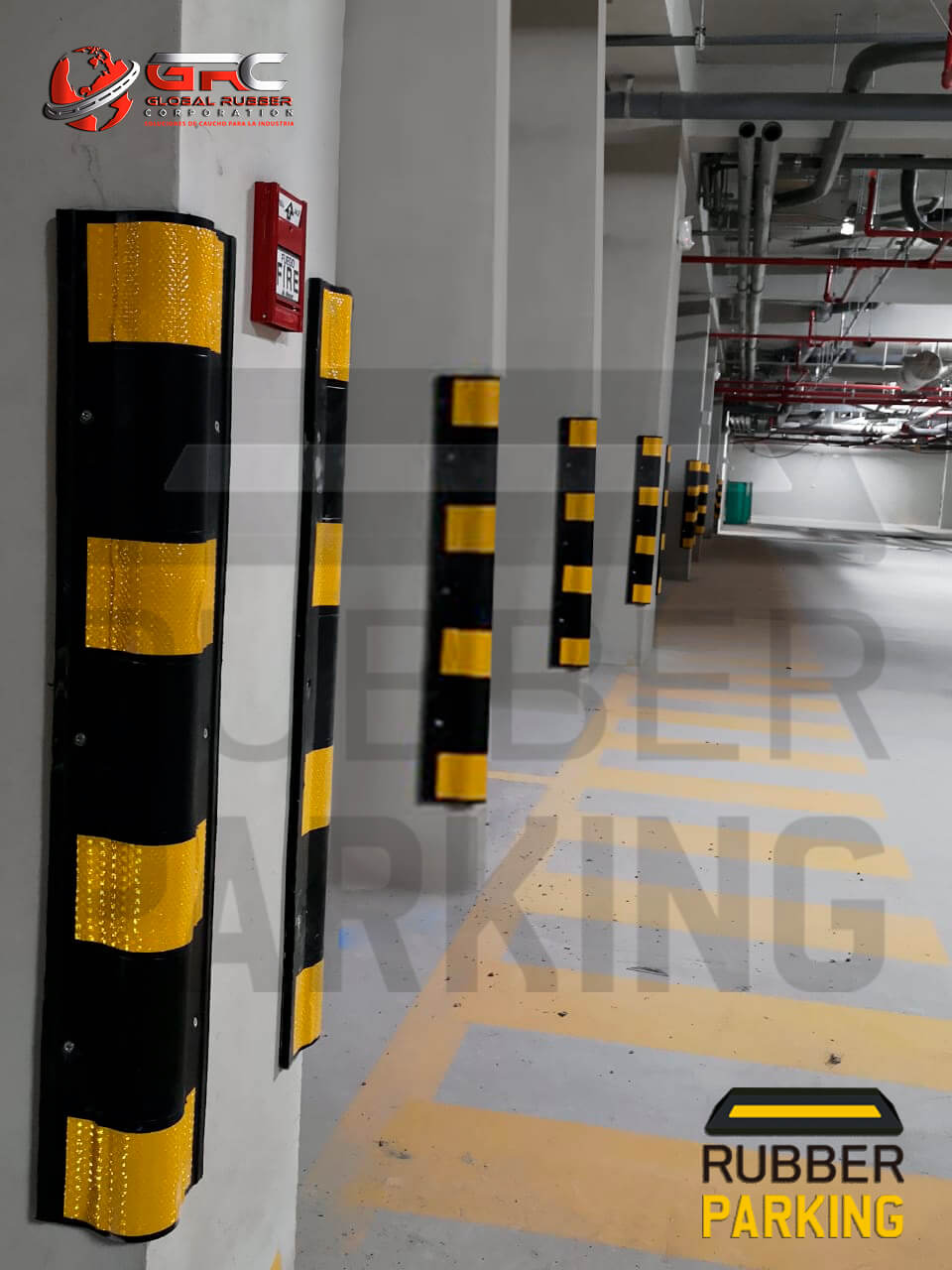 Esquinero de caucho para columna de alta resistencia, su forma curva le brinda mayor
resistencia al impacto y las franjas amarillas reflectantes, resaltan para mejorar la visibilidad en lugares
oscuros